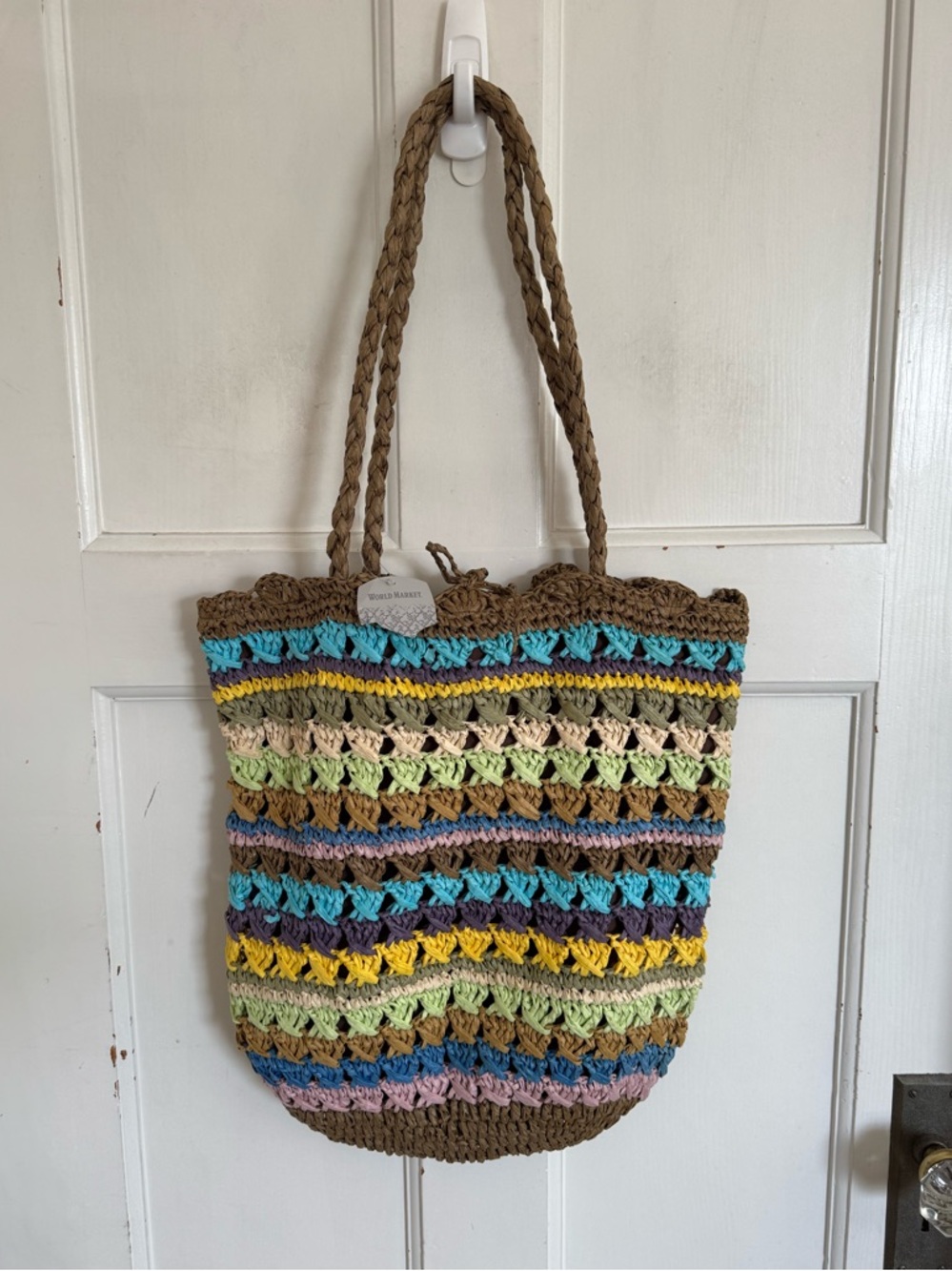 NWT World Market colorful stripes woven bag
